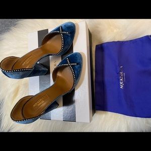 Aquazzura velvet blue heel pumps